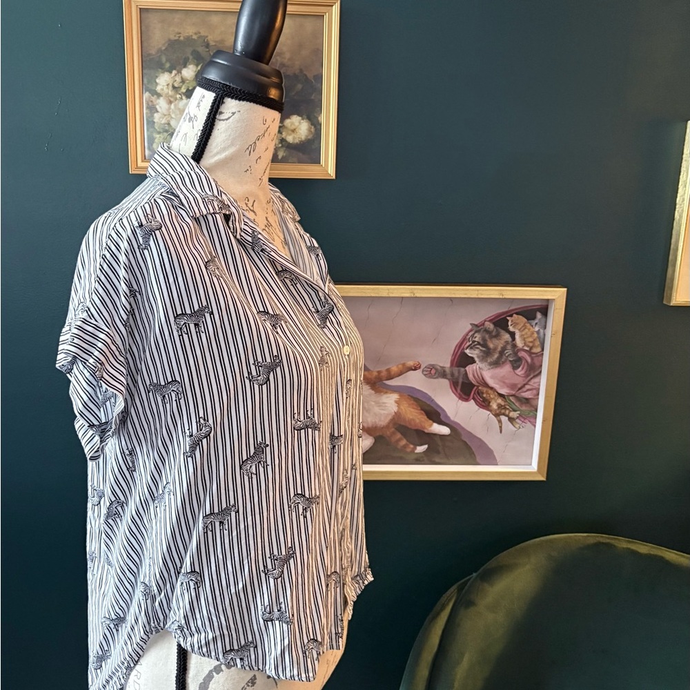 Striped Button-Down Shirt with Zebra Print